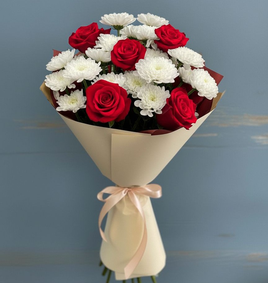 Букет цветов из: Розы и Хризантемы в Заводском