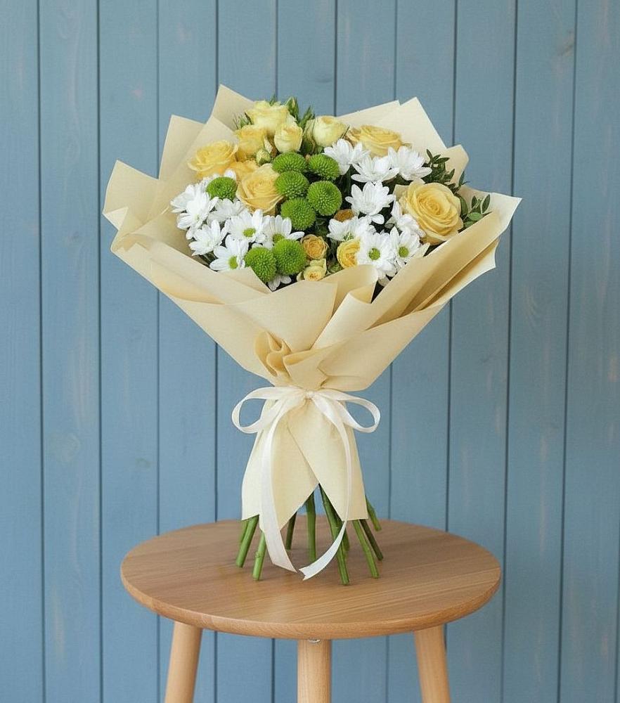 Букет цветов из: Хризантемы и Розы в Заводском