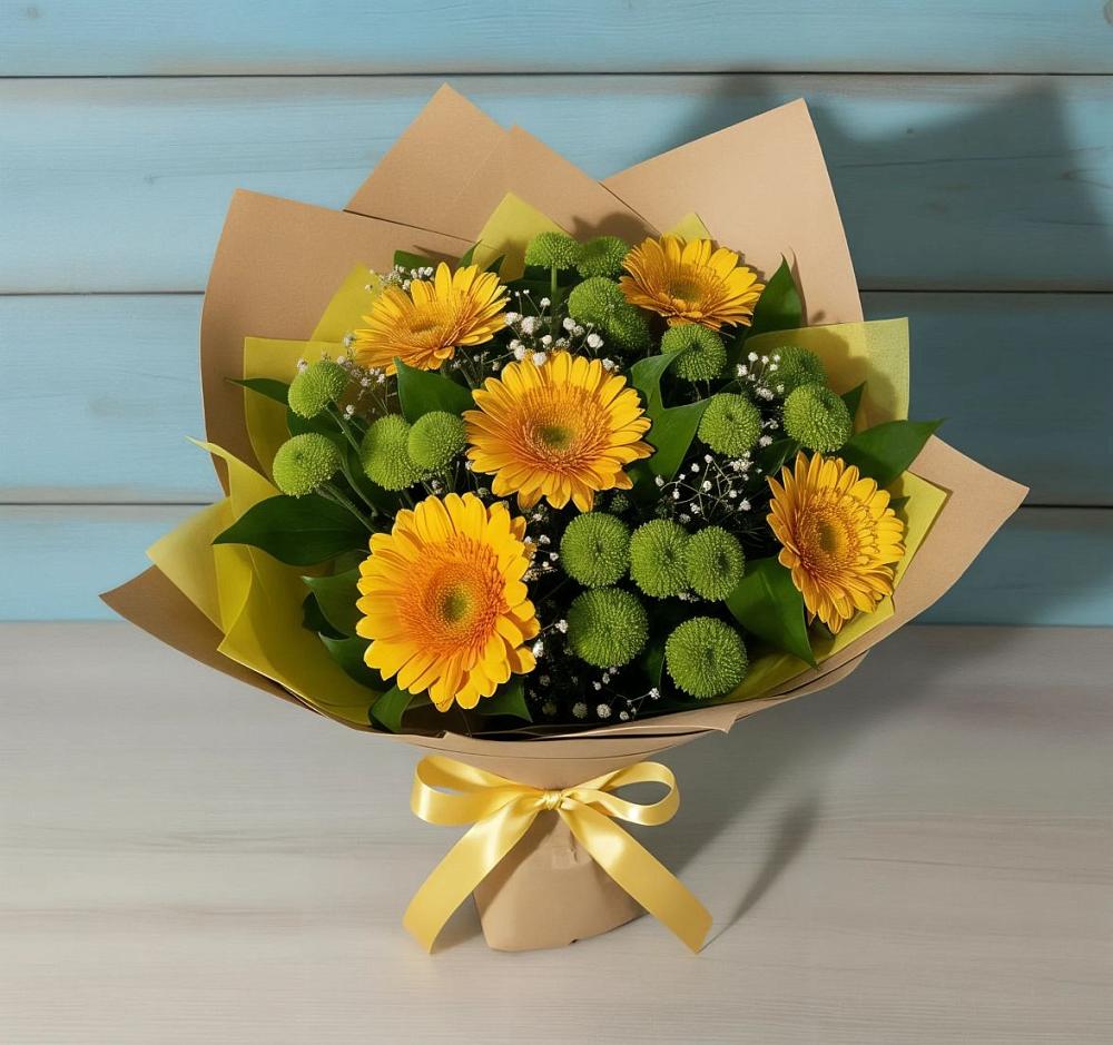 Букет цветов из: Герберы и Хризантемы в Заводском
