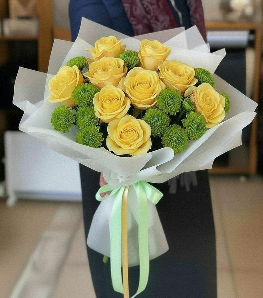 Букет цветов из: Хризантемы и Розы в Заводском