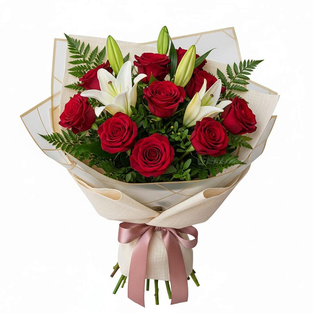 Букет цветов из: Лилии и Розы в Заводском