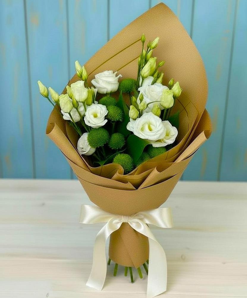 Букет цветов из: Хризантемы и Лизиантусы в Заводском