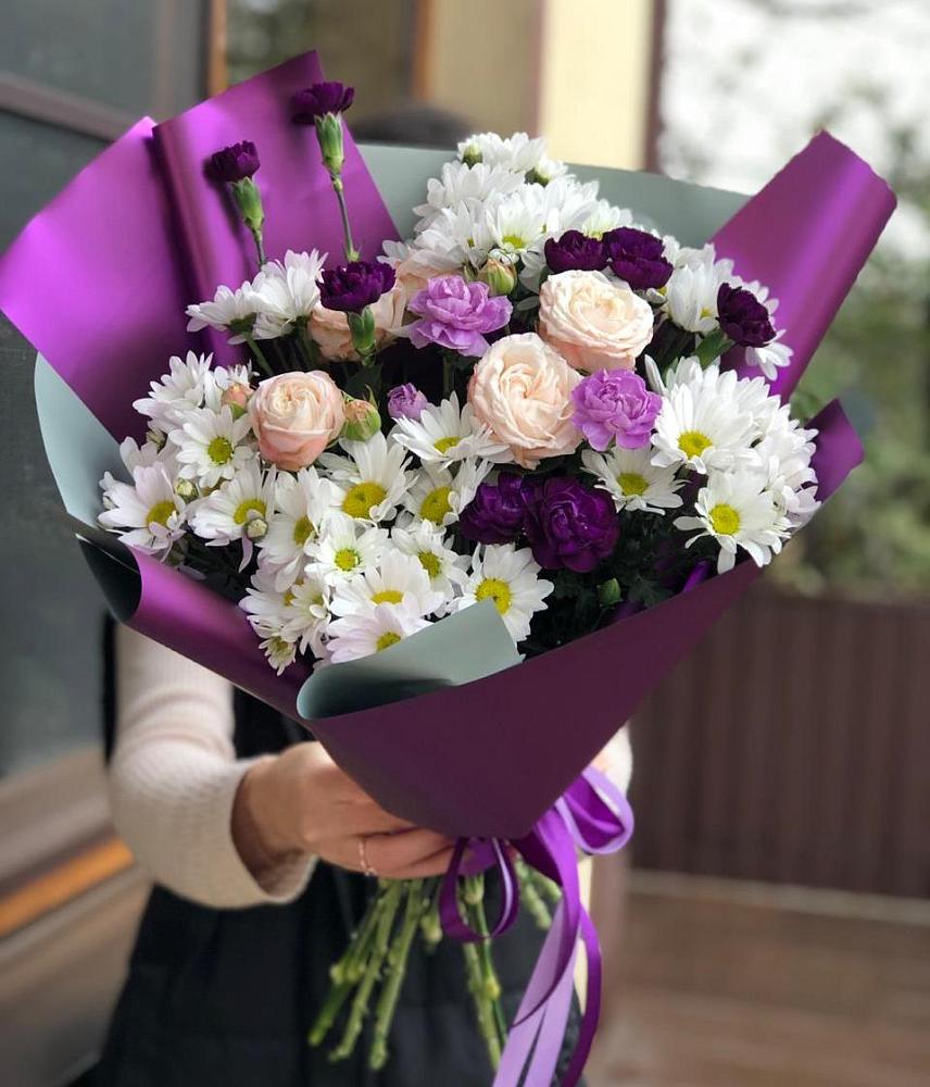 Букет цветов из: Хризантемы, Гвоздики и Розы в Заводском