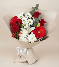 Букет цветов из:  Розы, Хризантемы, Герберы и Лилии в Заводском