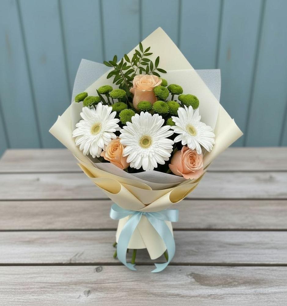 Букет цветов из: Герберы, Розы и Хризантемы в Заводском