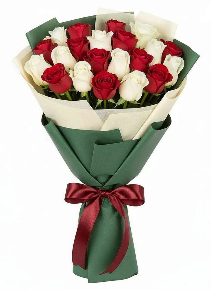 Букет Микс из красных и белых роз в Заводском