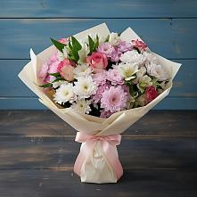 Букет цветов из:  Хризантемы, Альстромерии и Розы в Заводском