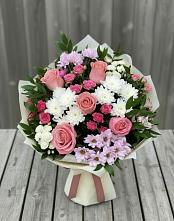 Букет цветов из:  Альстромерии, Гвоздики, Розы и Хризантемы в Заводском