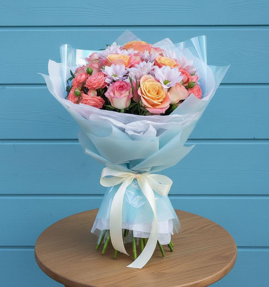 Букет цветов из: Хризантемы и Розы в Заводском